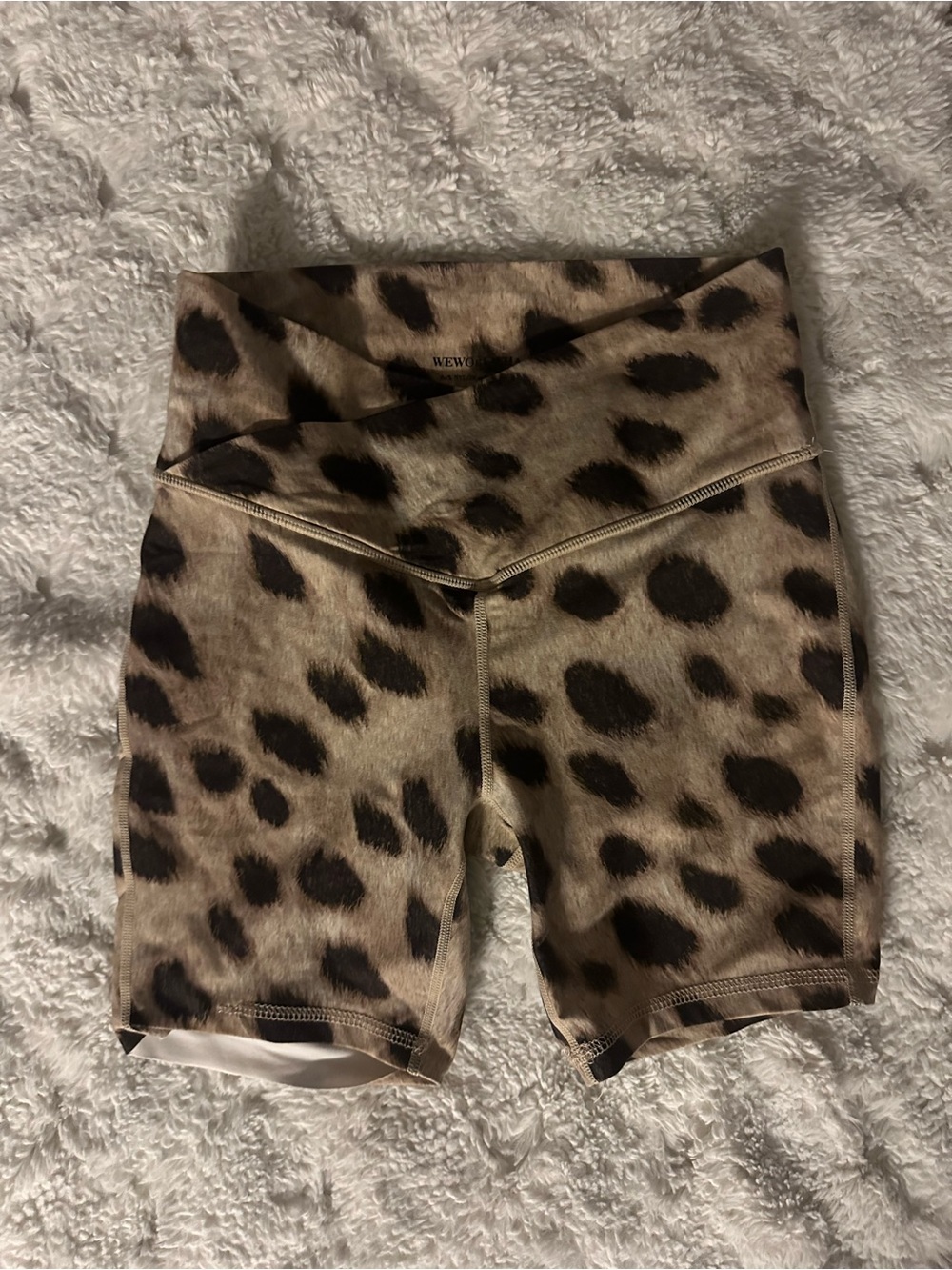 WeWoreWhat Leopard Print High-Waist Bike Shorts - Tan/Black